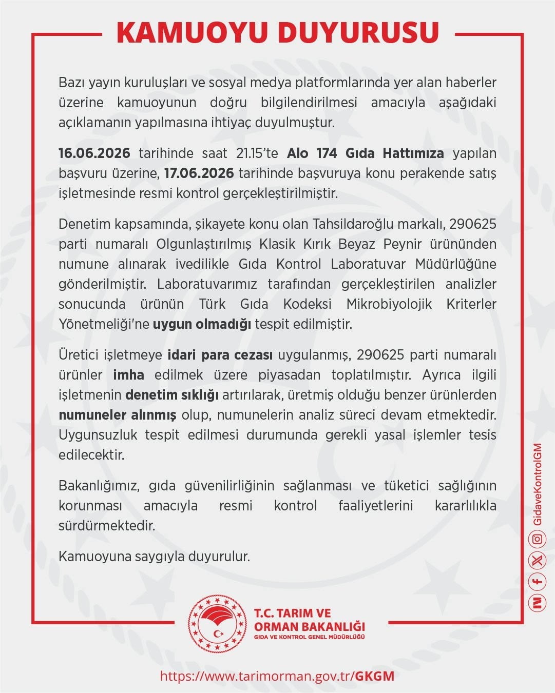 TARIM VE ORMAN BAKANLIĞI, YAPILAN İHBAR ÜZERİNE GERÇEKLEŞTİRİLEN DENETİMLERDE TAHSİLDAROĞLU...