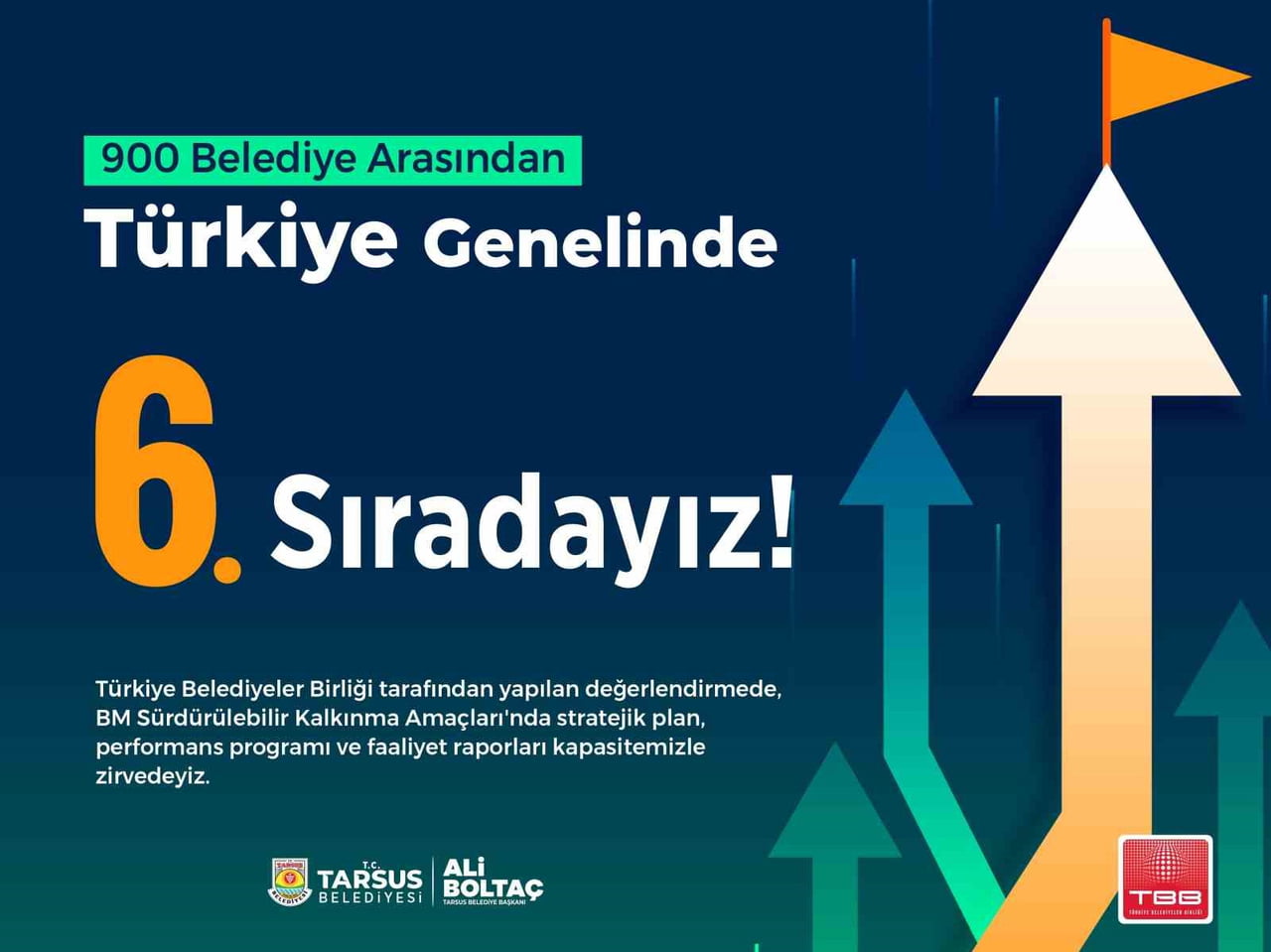 TARSUS BELEDİYE BAŞKANI ALİ BOLTAÇ, TÜRKİYE BELEDİYELER BİRLİĞİNİN DEĞERLENDİRMESİNDE ELDE EDİLEN...