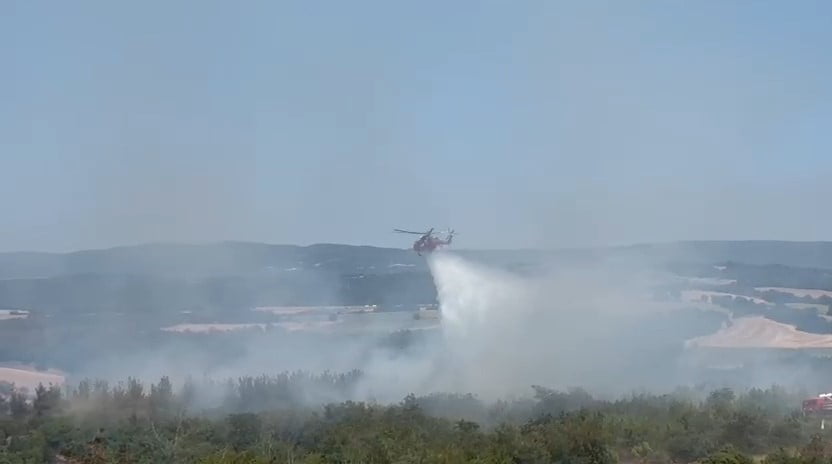TEKİRDAĞ'IN ŞARKÖY İLÇESİNDE ANIZLIK ALANDA ÇIKAN YANGIN, RÜZGARIN ETKİSİYLE ORMANLIK ALANA...