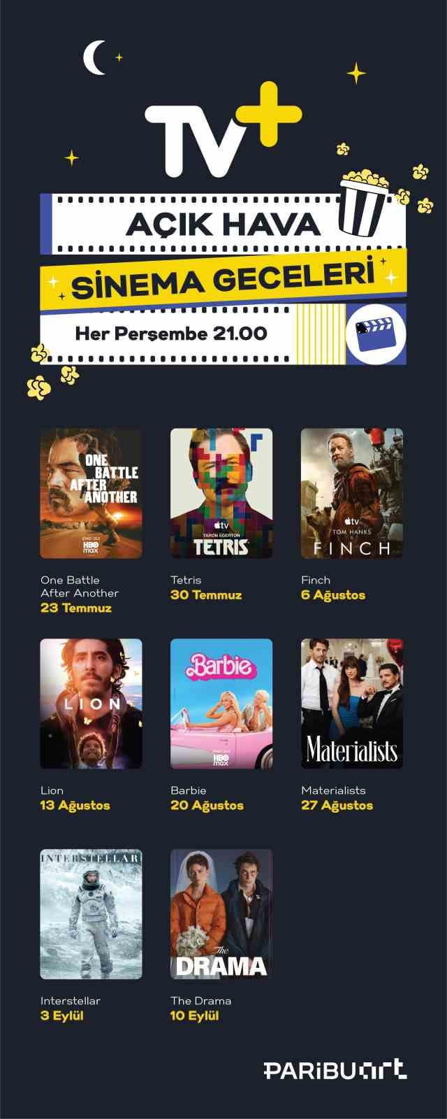 TV+, AÇIK HAVA SİNEMA GÖSTERİMLERİYLE SİNEMASEVERLERİ ÖNEMLİ FİLMLER İLE BULUŞTURUYOR.