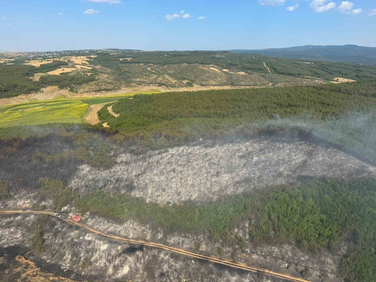 YANGINA HAVADAN YANGIN SÖNDÜRME UÇAKLARI VE HELİKOPTERLERLE MÜDAHALE EDİLİRKEN, KARADAN DA...