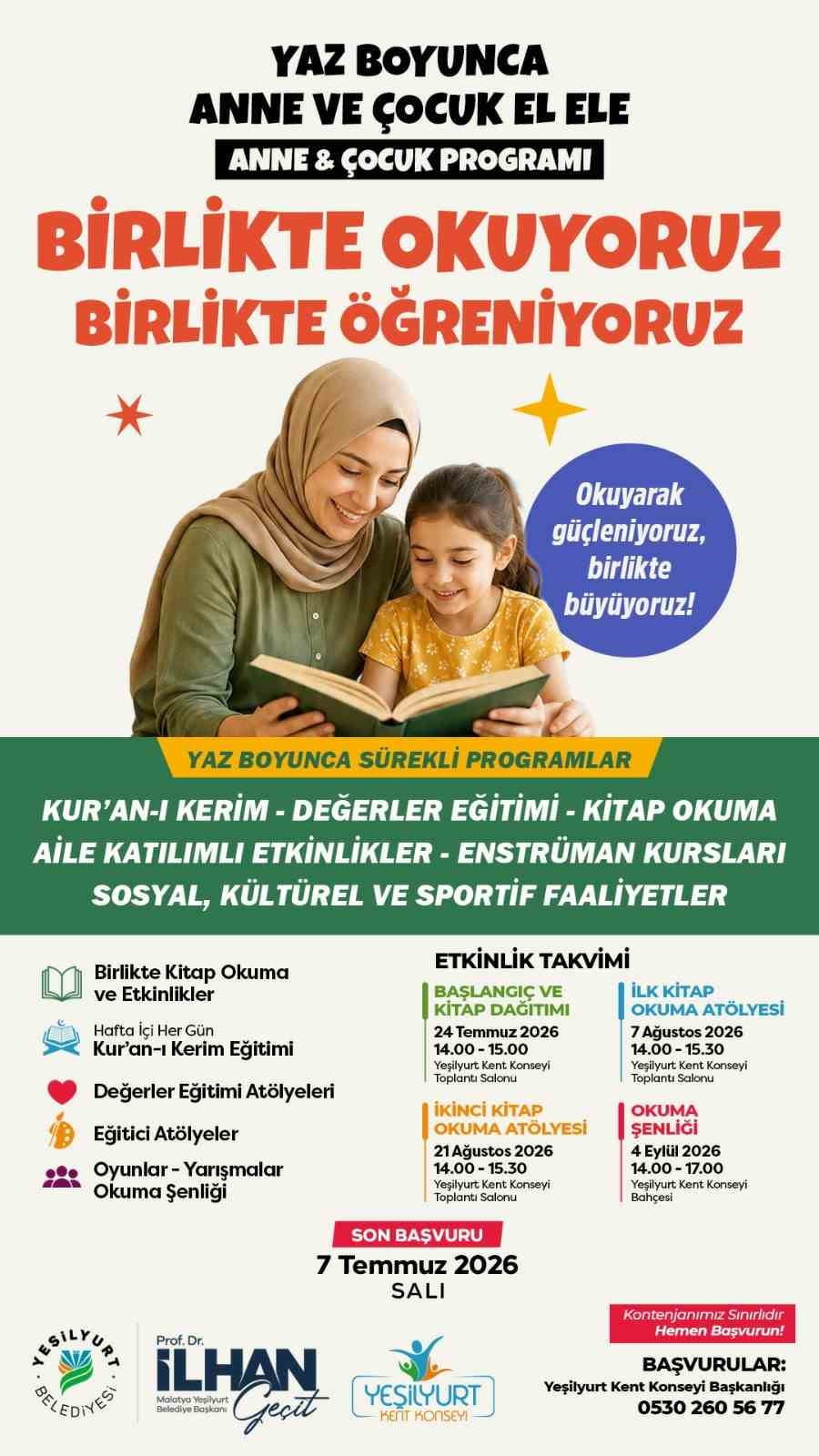YEŞİLYURT'TA "BİRLİKTE OKUYORUZ, BİRLİKTE EĞLENİYORUZ" ETKİNLİKLERİ BAŞLIYOR