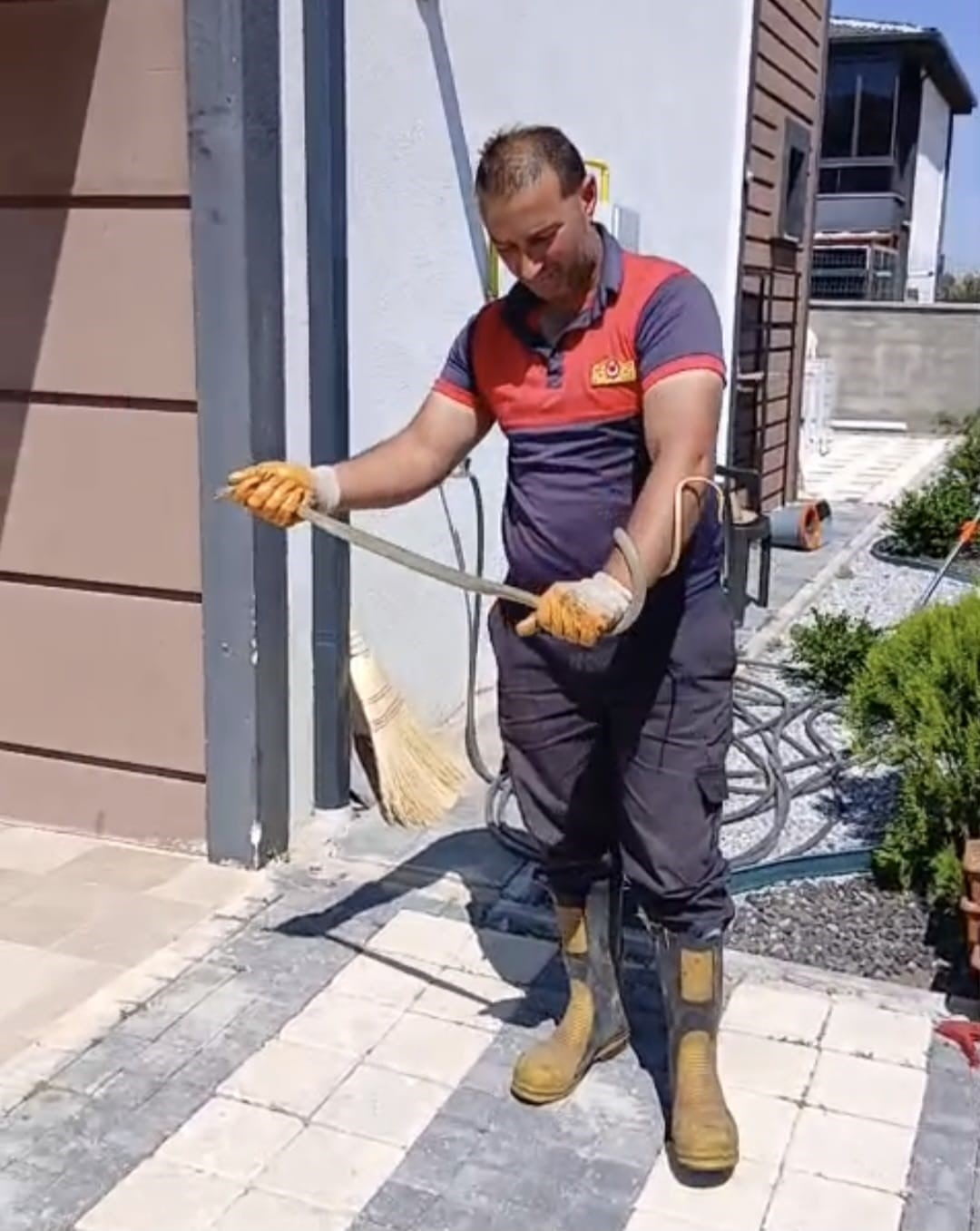YOZGAT'TA ÇAPANOĞLU MAHALLESİ GÜNEYKENT VİLLALARI'NDA BİR EVİN BAHÇESİNDE GÖRÜLEN YILAN, YOZGAT...