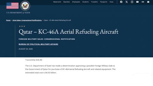 ABD Dışişleri Bakanlığı, Trump yönetiminin Katar'a 4.5 milyar dolarlık KC-46A tipi havadan yakıt...