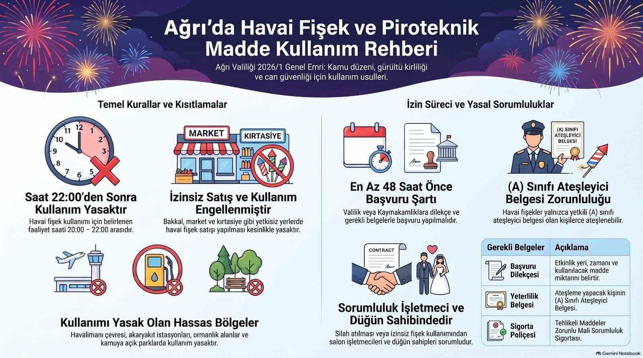 AĞRI VALİLİĞİ, DÜĞÜN, BAYRAM VE ÇEŞİTLİ KUTLAMALARDA KULLANILAN HAVAİ FİŞEK, MAYTAP, TORPİL GİBİ...
