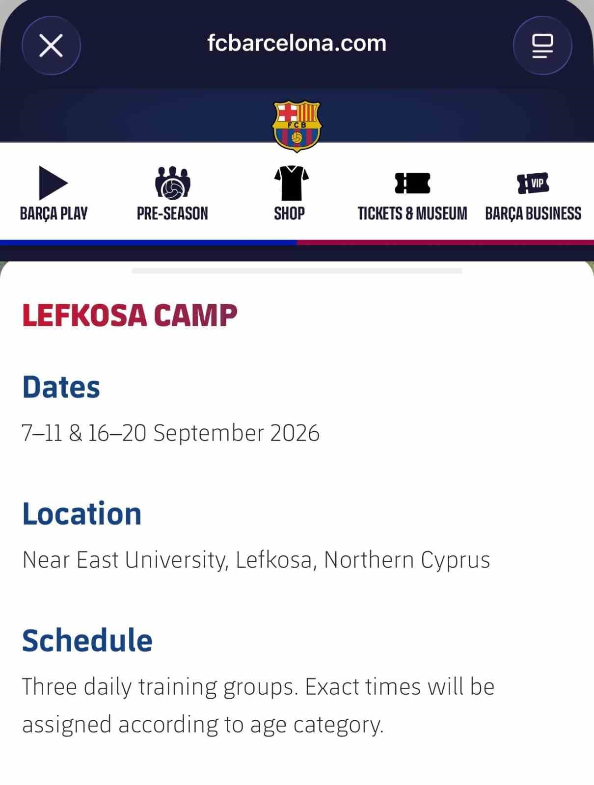 BARCELONA AKADEMİSİNİN KUZEY KIBRIS TÜRK CUMHURİYETİ'NDE DÜZENLEYECEĞİ "LEFKOŞA KAMP", KULÜBÜN...