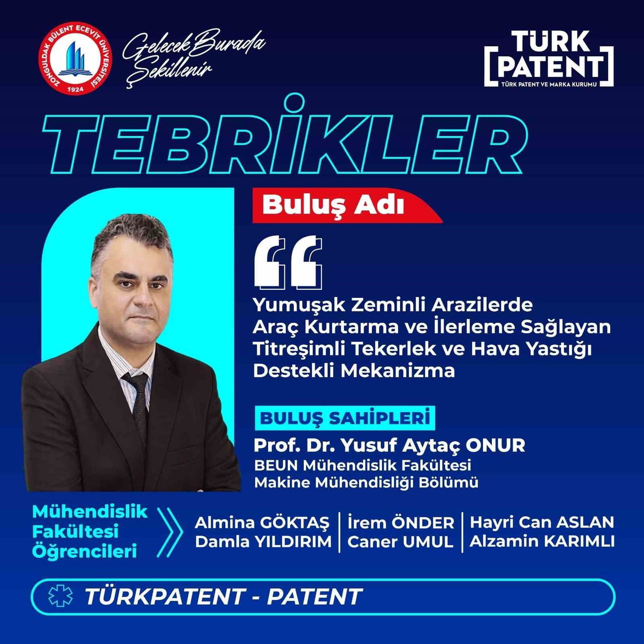 BEUN'LU AKADEMİSYEN VE ÖĞRENCİLERİN BULUŞUNA PATENT