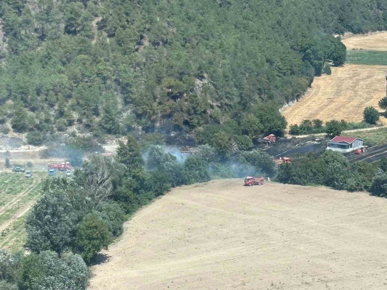 BİLECİK'İN OSMANELİ İLÇESİNDE ORMANLIK ALANDA YANGIN ÇIKTI.