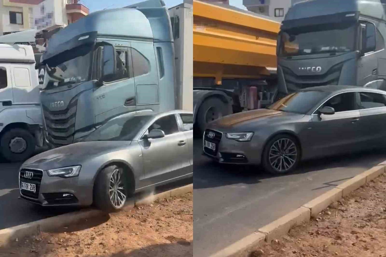 CAMIN KIRILMASIYLA BİRLİKTE PANİĞE KAPILAN TIR ŞOFÖRÜ ARACIYLA OTOMOBİLE ÇARPARAK YOLU AÇIP OLAY...
