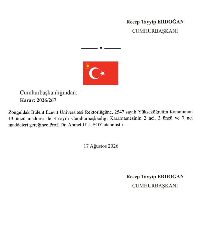 CUMHURBAŞKANI RECEP TAYYİP ERDOĞAN'IN İMZASIYLA YAYIMLANAN KARARA GÖRE, ZONGULDAK BÜLENT ECEVİT...