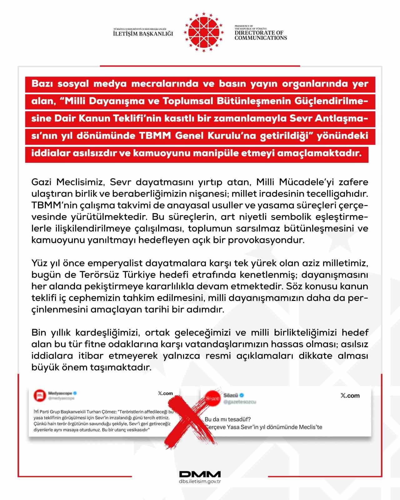 DEZENFORMASYONLA MÜCADELE MERKEZİ (DMM) "MİLLİ DAYANIŞMA VE TOPLUMSAL BÜTÜNLEŞMENİN...