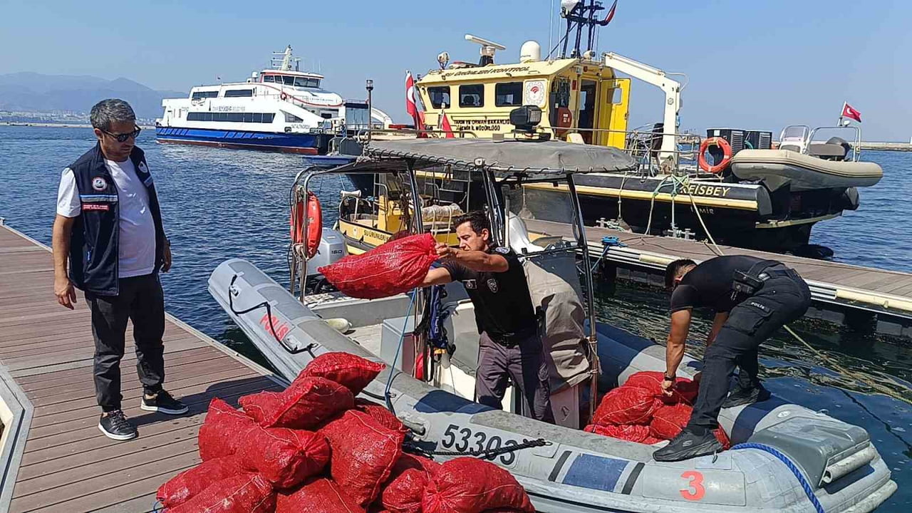 EL KONULAN 560 KİLOGRAM KARA MİDYENİN CANLI OLDUĞU TESPİT EDİLEREK, DOĞAL YAŞAM ALANLARINA...