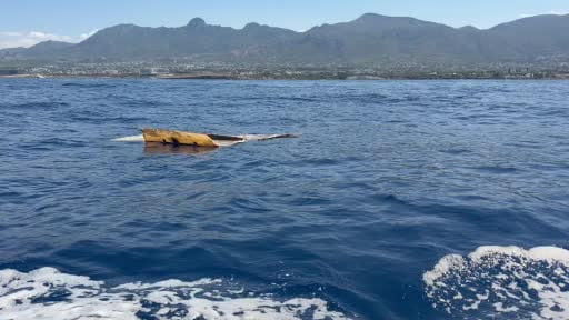 Girne açıklarında batan geminin çevresinde denize savrulan eşyalar görüntülenirken, bir valizin de...