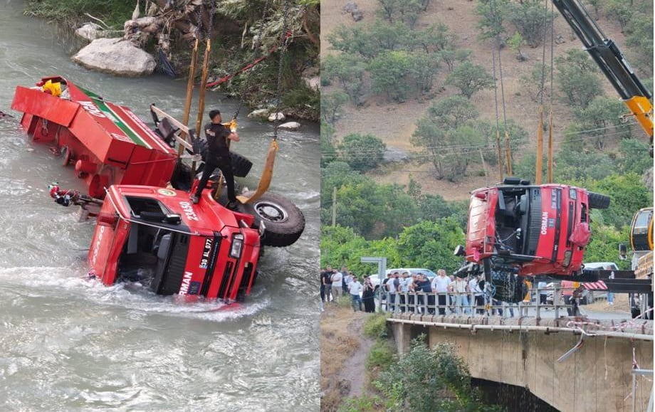 HAKKÂRİ’NİN ÇUKURCA İLÇESİNDE YANGINA GİDERKEN ZAP SUYU’NA UÇAN ARAZÖZ, VİNÇ YARDIMIYLA...