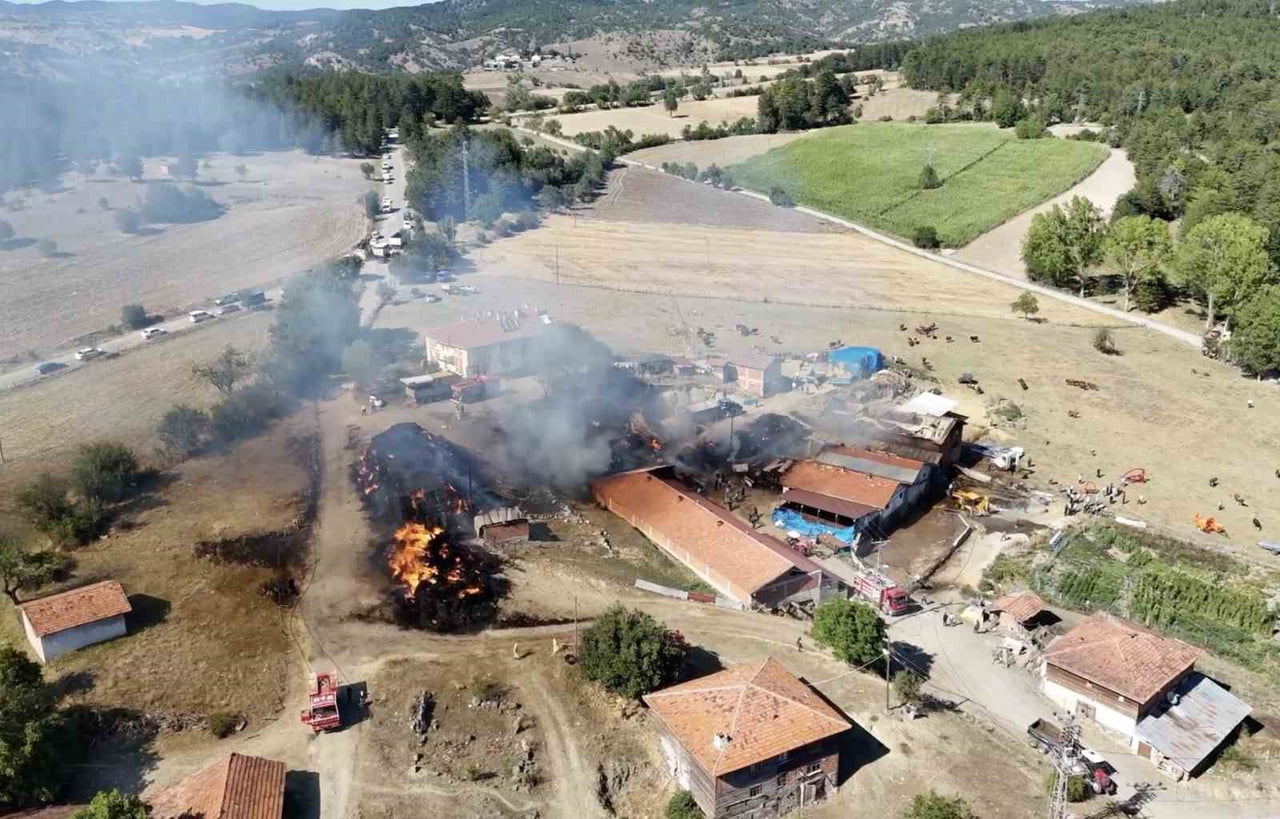 İHSANGAZİ İLÇESİNDE ÇIKAN SAMANLIK YANGINI AHIRLARA SIÇRADI