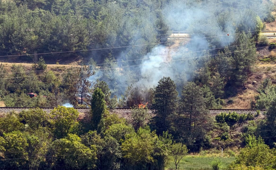 KARABÜK'TE TREN RAYLARI KENARINDA ÇIKAN YANDIN BÜYÜMEDEN SÖNDÜRÜLDÜ.