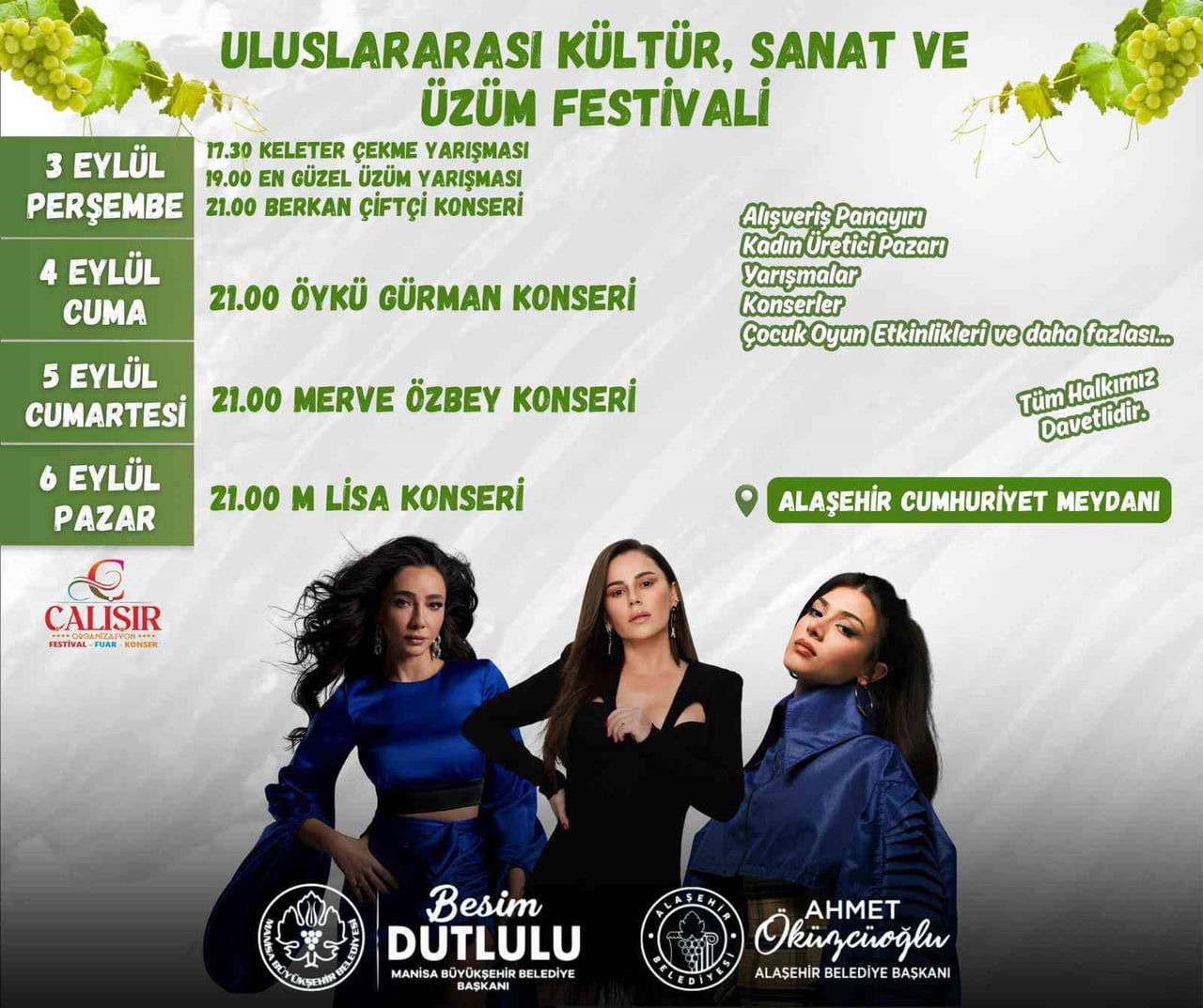 MANİSA’NIN ALAŞEHİR İLÇESİNDE GELENEKSEL HALE GELEN ULUSLARARASI KÜLTÜR, SANAT VE ÜZÜM FESTİVALİ...