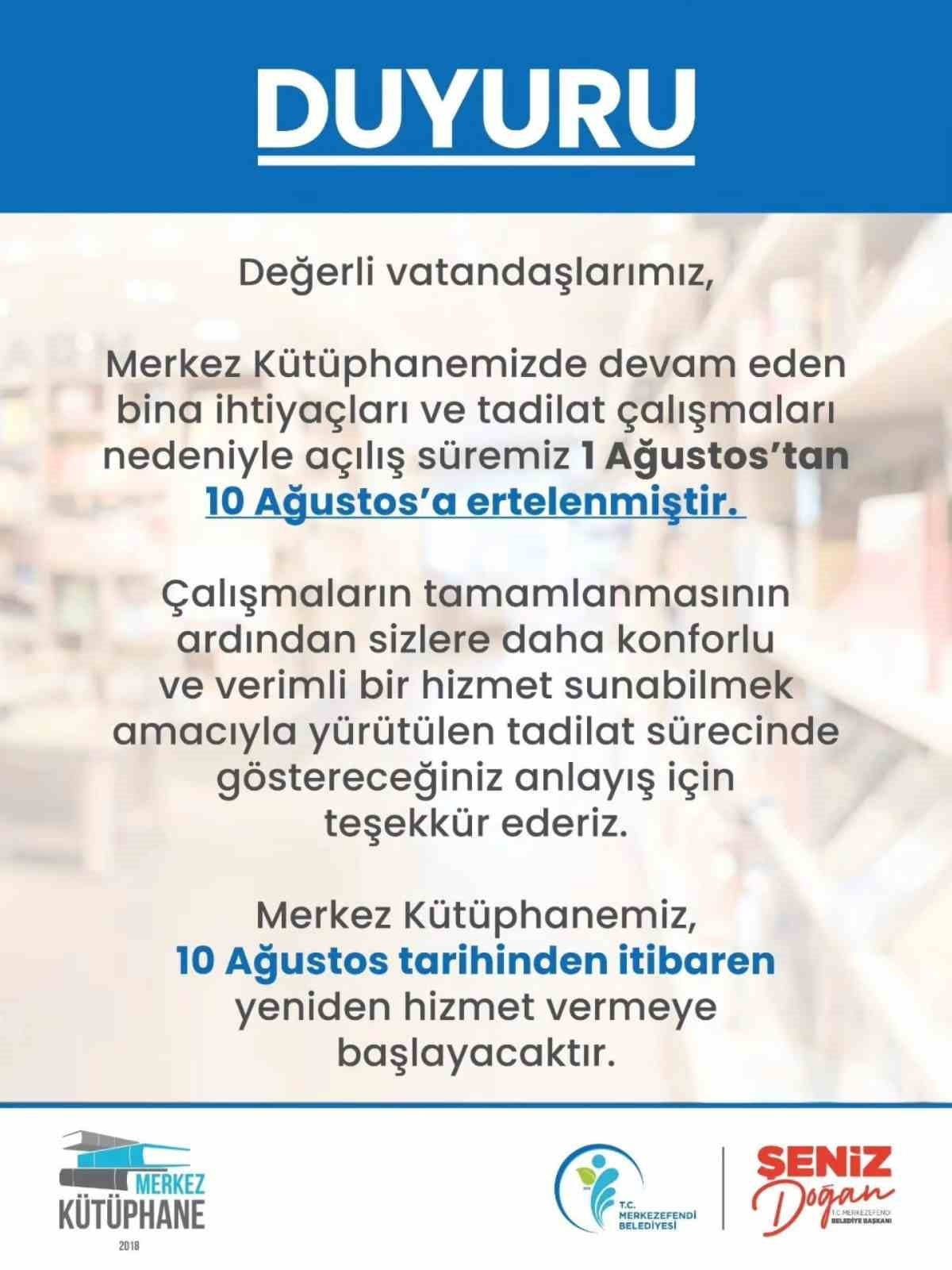 MERKEZEFENDİ BELEDİYESİ TARAFINDAN TATİL DÖNEMİNDE BAKIM ÇALIŞMALARI NEDENİYLE KAPATILAN MERKEZ...
