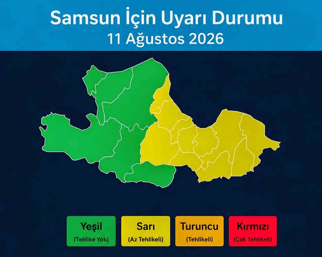 METEOROLOJİ GENEL MÜDÜRLÜĞÜ (MGM), SAMSUN'UN DOĞU İLÇELERİ İÇİN SARI KODLU YAĞIŞ UYARISINDA...