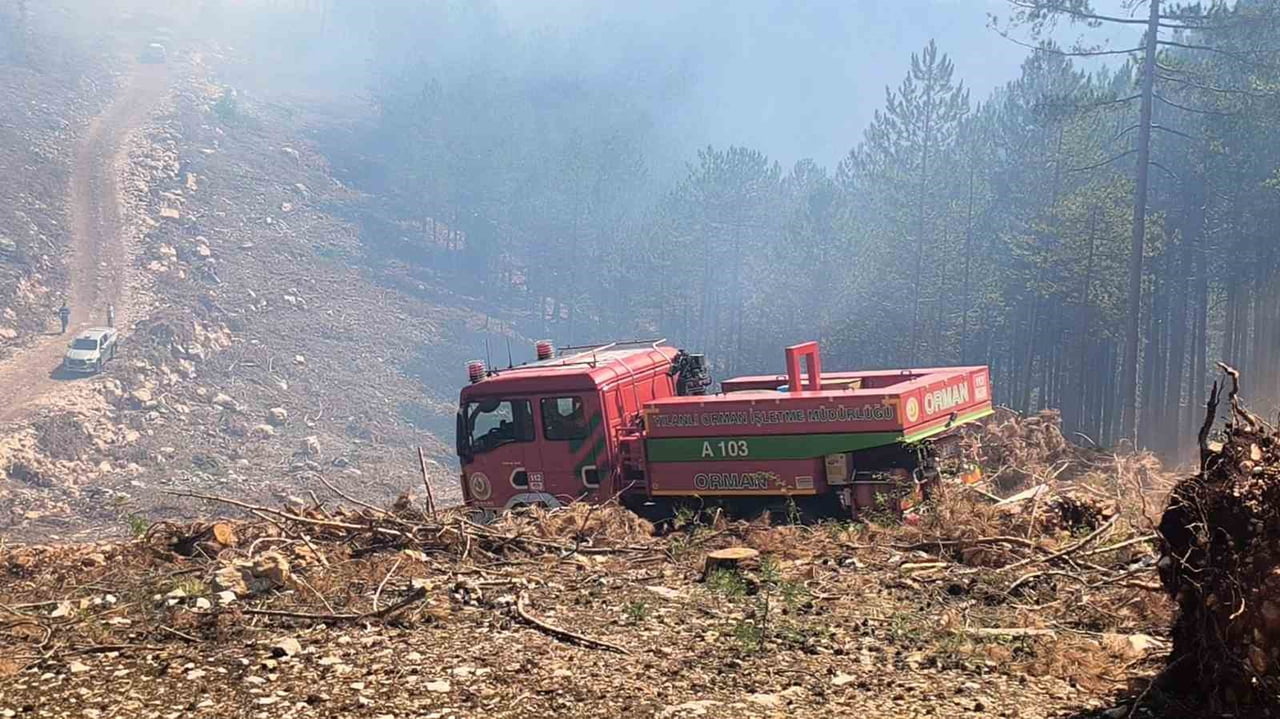 MUĞLA’NIN MENTEŞE İLÇESİ YILANLI KURDU MEVKİSİNDE BAŞLAYAN ORMAN YANGINI EKİPLERİN HAVADAN VE...