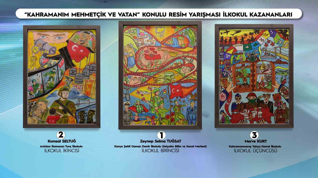 ÖĞRENCİLERİN MEHMETÇİK, VATAN VE BAYRAK SEVGİSİNİ RESİMLERİYLE ANLATTIĞI ‘KAHRAMANIM MEHMETÇİK VE...