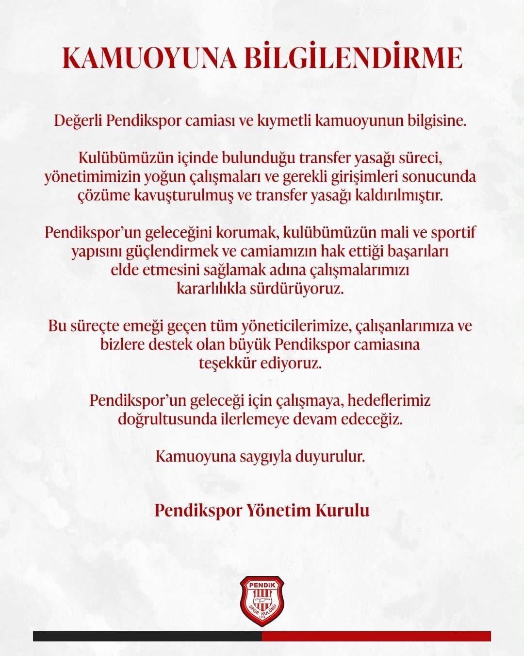 PENDİKSPOR’DA BİR SÜREDİR DEVAM EDEN TRANSFER YASAĞI SONA ERDİ. YÜRÜTÜLEN ÇALIŞMALAR VE YAPILAN...