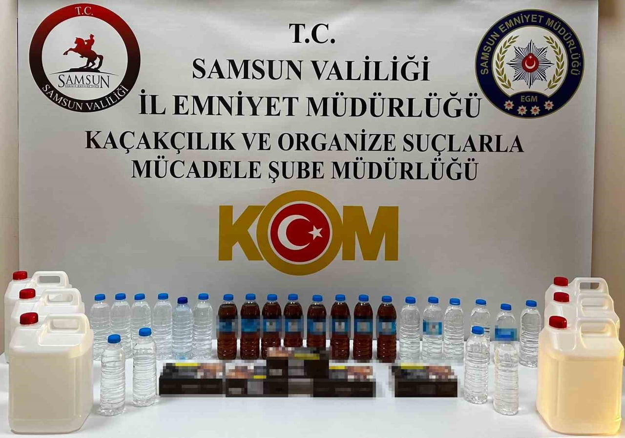 SAMSUN’DA POLİS EKİPLERİNCE İLKADIM İLÇESİNDE GERÇEKLEŞTİRİLEN ÇALIŞMADA 37 LİTRE EL YAPIMI SAHTE...