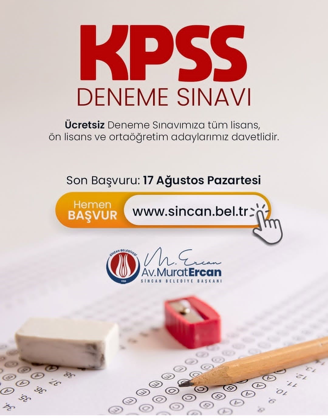 SİNCAN BELEDİYESİ, KAMU PERSONEL SEÇME SINAVI'NA (KPSS) HAZIRLANAN ADAYLARA SINAV ÖNCESİNDE...
