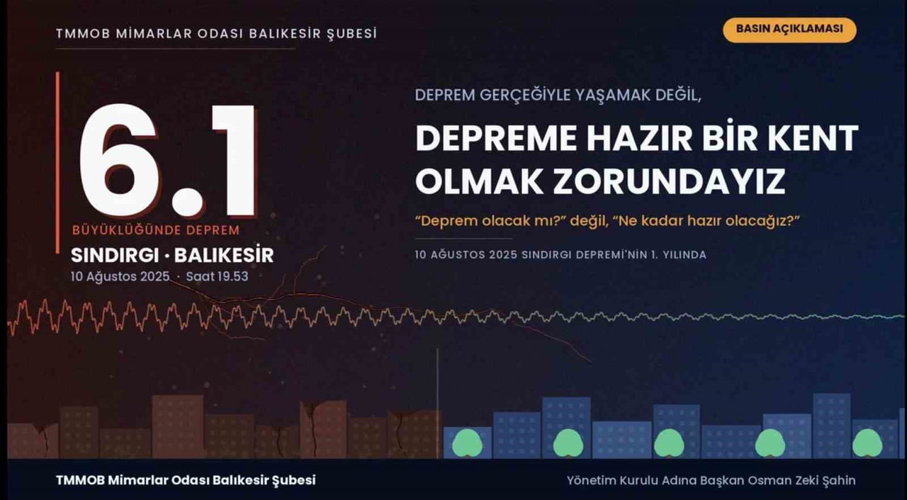 SINDIRGI DEPREMİNİN 1. YILINDA MİMARLAR ODASINDAN UYARI;