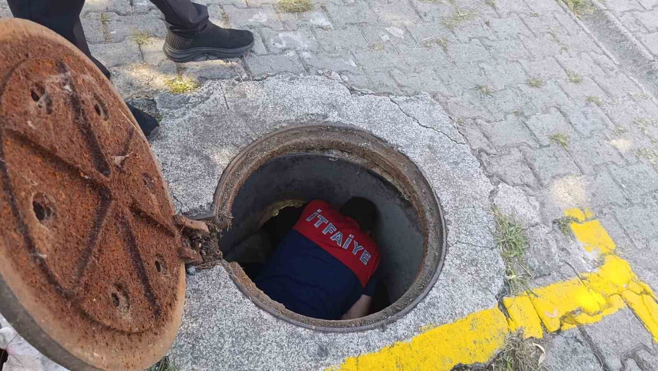 ZONGULDAK'IN ALAPLI İLÇESİNDE KANALİZASYON BORUSUNA SIKIŞAN YAVRU KEDİ, İTFAİYE EKİPLERİNİN...