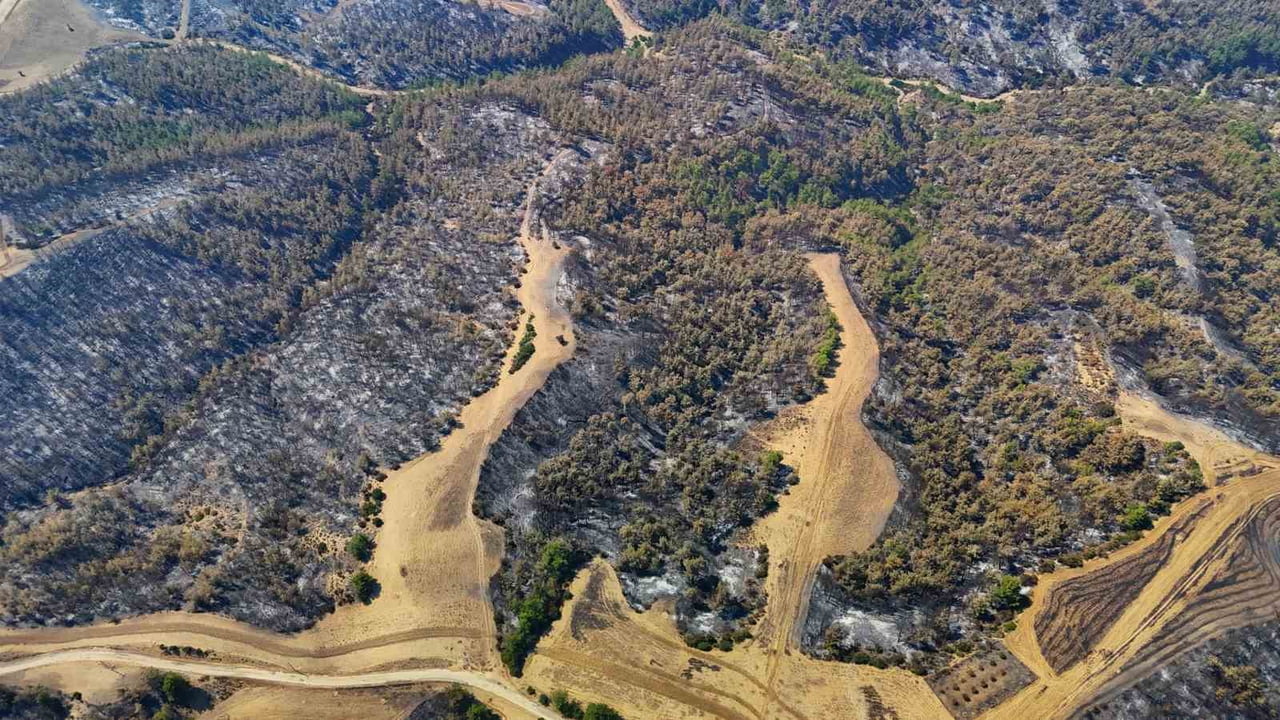 ADANA’NIN KOZAN İLÇESİNDE BAŞLAYAN VE 3 İLÇEYE SIÇRAYAN ORMAN YANGININDA TAHRİBAT HAVADAN...