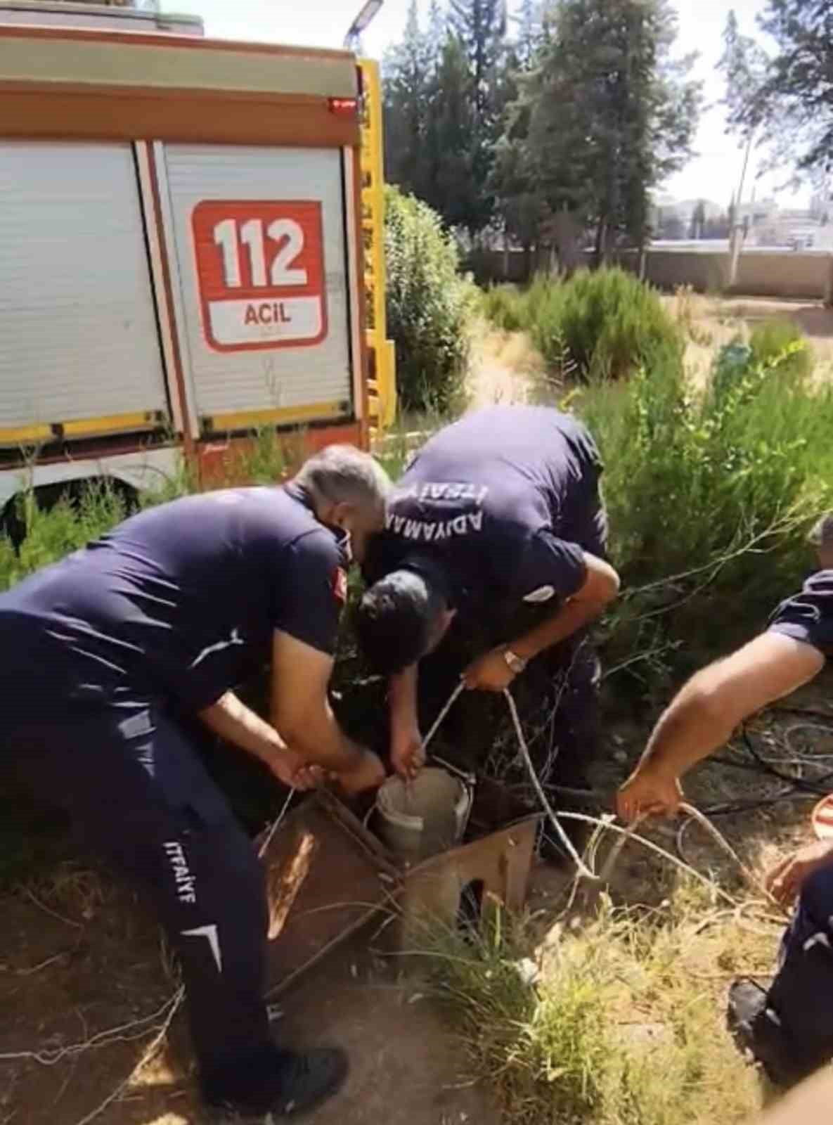 ADIYAMAN’DA SONDAJ KUYUSUNA DÜŞEN YAVRU KEDİ, İTFAİYE EKİPLERİNİN ÇALIŞMALARI SONUCU...