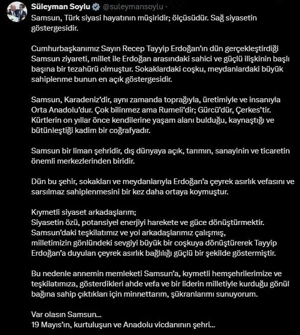 AK PARTİ İSTANBUL MİLLETVEKİLİ SÜLEYMAN SOYLU, CUMHURBAŞKANI RECEP TAYYİP ERDOĞAN’IN SAMSUN...