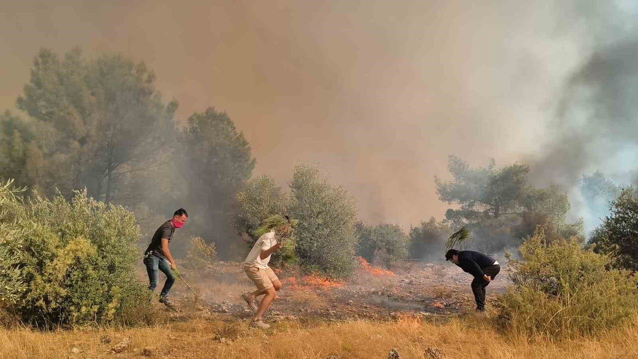 ANTALYA'NIN AKSU İLÇESİNDE DÜN ÖĞLE SAATLERİNDE BAŞLAYAN VE RÜZGAR SEBEBİYLE HIZLA YAYILAN YANGINI...