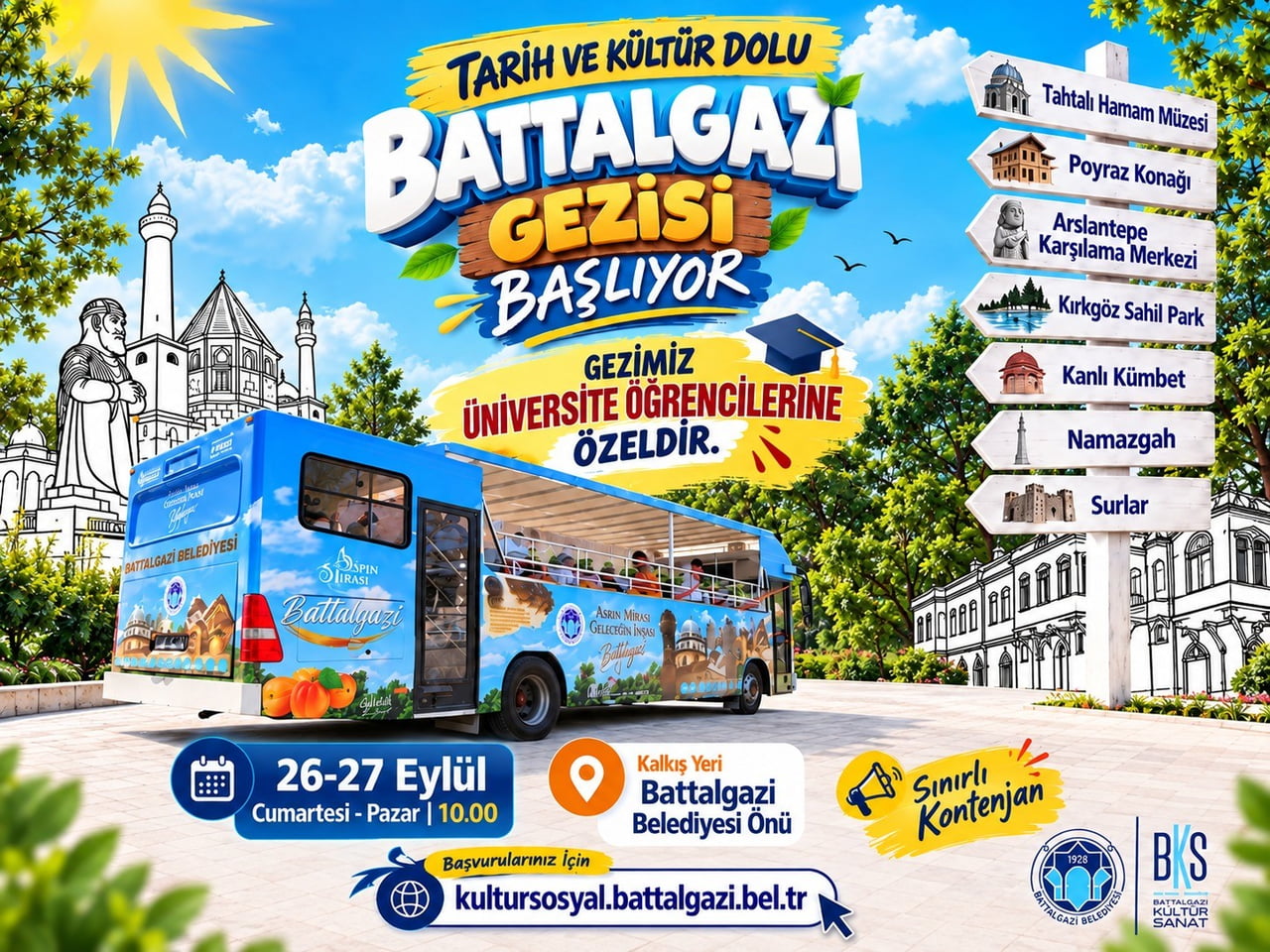 BATTALGAZİ BELEDİYESİNDEN ÜNİVERSİTE ÖĞRENCİLERİNE TARİH VE KÜLTÜR GEZİSİ