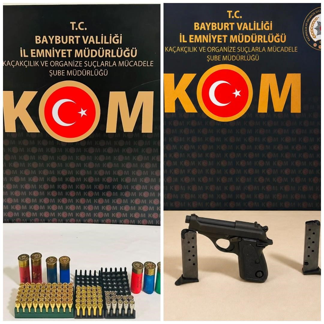 BAYBURT’TA 3 ŞÜPHELİNİN YAKALANDIĞI OPERASYONLARDA TABANCA VE 94 FİŞEK ELE GEÇİRİLDİ