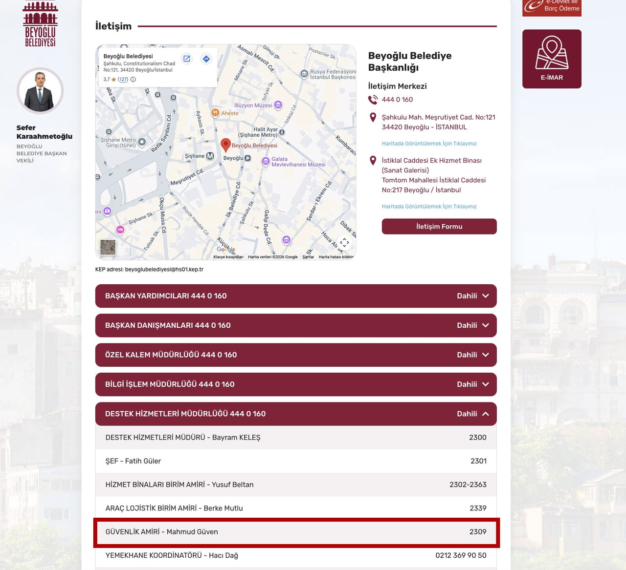 BEYOĞLU BELEDİYESİ DESTEK HİZMETLERİ MÜDÜRLÜĞÜ'NDE GÜVENLİK AMİRİ OLARAK GÖREV YAPAN MAHMUD...