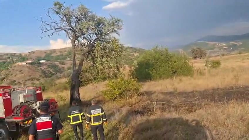 BOLU’NUN GEREDE İLÇESİNDE BİR AĞACA YILDIRIM DÜŞMESİ SONUCU ÇIKAN ARAZİ YANGINI, İTFAİYE...
