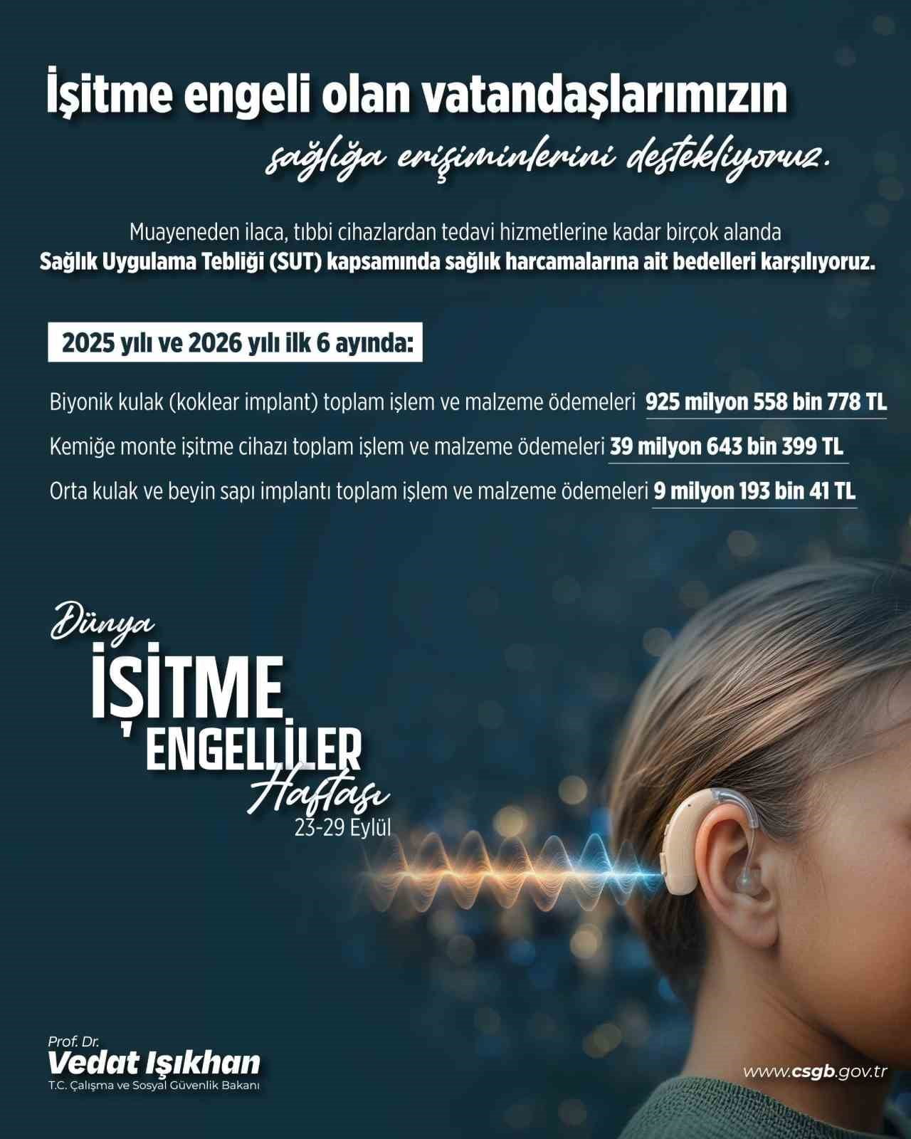 ÇALIŞMA VE SOSYAL GÜVENLİK BAKANI VEDAT IŞIKHAN, İŞİTME ENGELLİ VATANDAŞLARIN SAĞLIK HİZMETLERİNE...