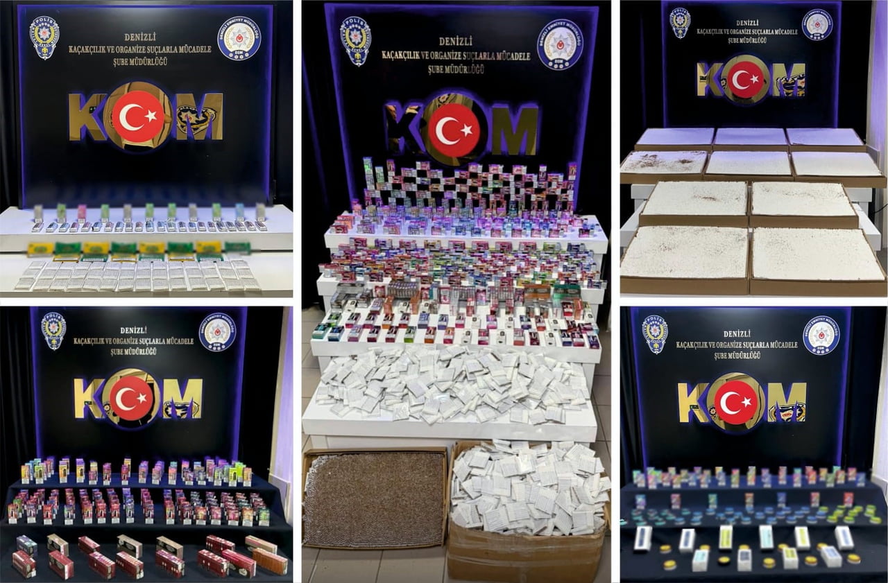 DENİZLİ’DE POLİS EKİPLERİNCE DÜZENLENEN TÜTÜN VE MAMULLERİ OPERASYONUNDA ON BİNLERCE YASA DIŞI...