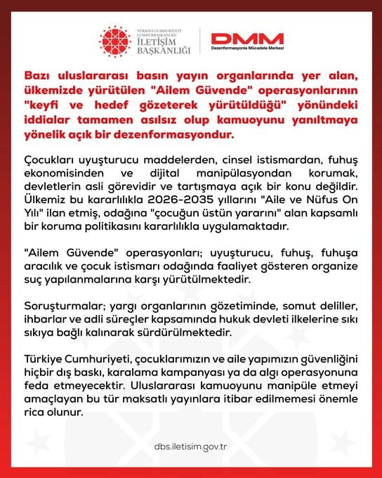 DEZENFORMASYONLA MÜCADELE MERKEZİ (DMM), TARAFINDAN, ‘AİLEM GÜVENDE’ OPERASYONLARININ ‘KEYFİ VE...