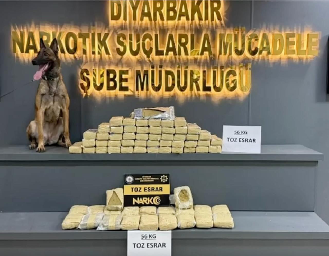 DİYARBAKIR’DA POLİS EKİPLERİNCE DÜZENLENEN OPERASYONDA 56 KİLO ESRAR ELE GEÇİRİLİRKEN, 2 KİŞİ...