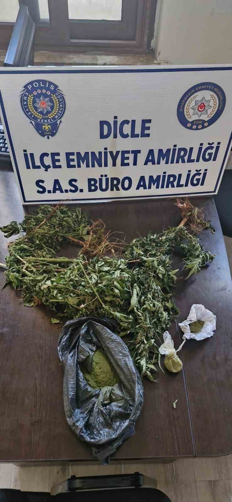 DİYARBAKIR’IN DİCLE İLÇESİNDE DEVRİYE GÖREVİ YAPAN POLİS EKİPLERİ, ELİNDE YEŞİL BİTKİLERLE KOŞAN...