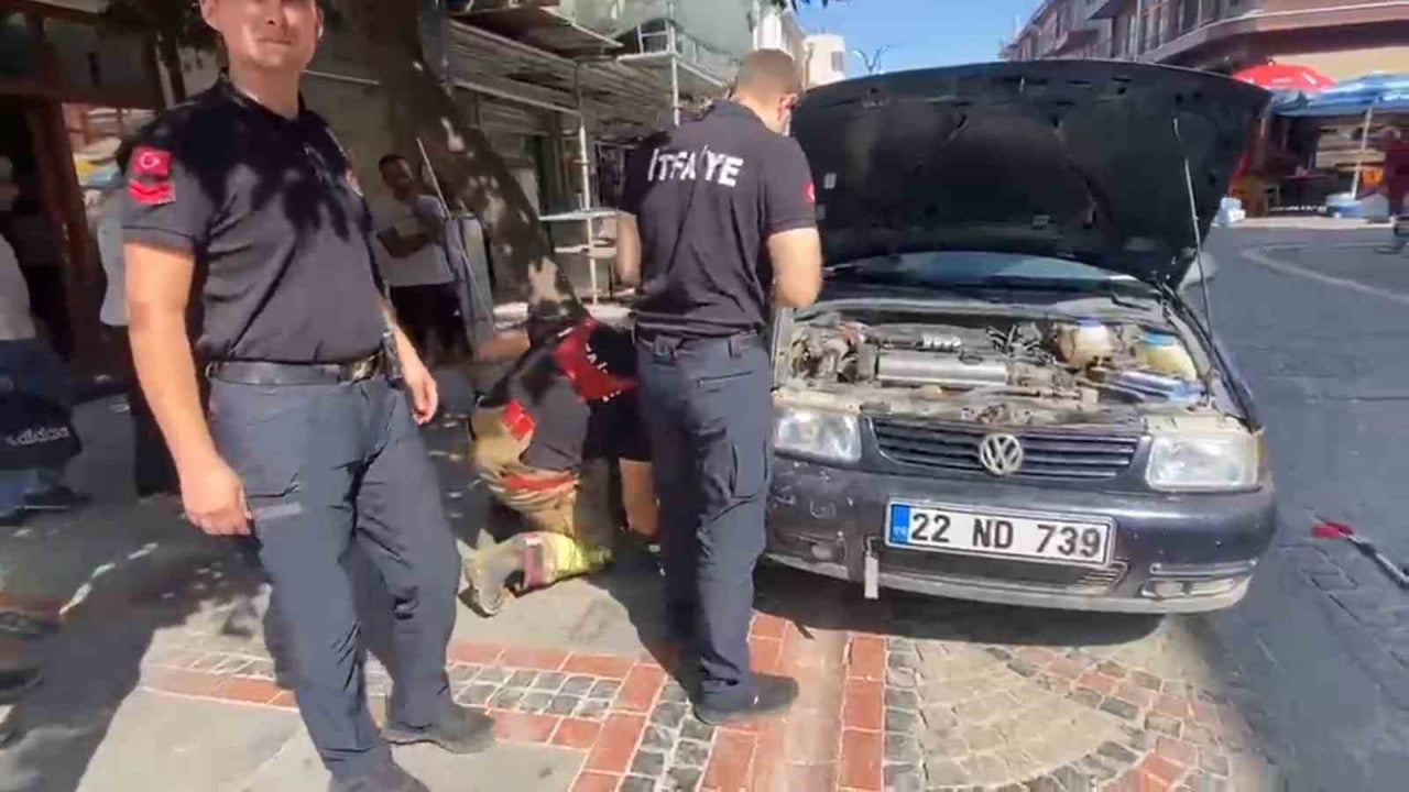 EDİRNE'DE BİR OTOMOBİLİN KAPUT KISMINA GİREN YAVRU KEDİ, İTFAİYE EKİPLERİNİN ÇALIŞMASI SONUCU...