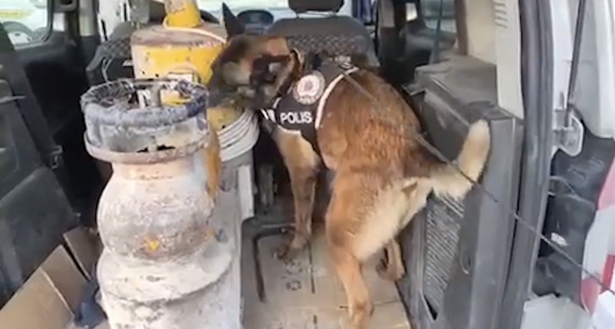 ELAZIĞ’DA NARKOTİK KÖPEĞİ İLE BİR ARAÇTA YAPILAN ARAMALARDA, BAGAJ KISMINDA BULUNAN İŞ MAKİNASI...