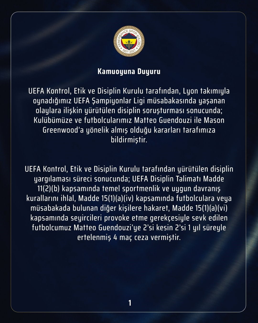 FENERBAHÇE KULÜBÜ, LYON İLE OYNADIKLARI UEFA ŞAMPİYONLAR LİGİ PLAY-OFF TURU MAÇINDA YAŞANAN...