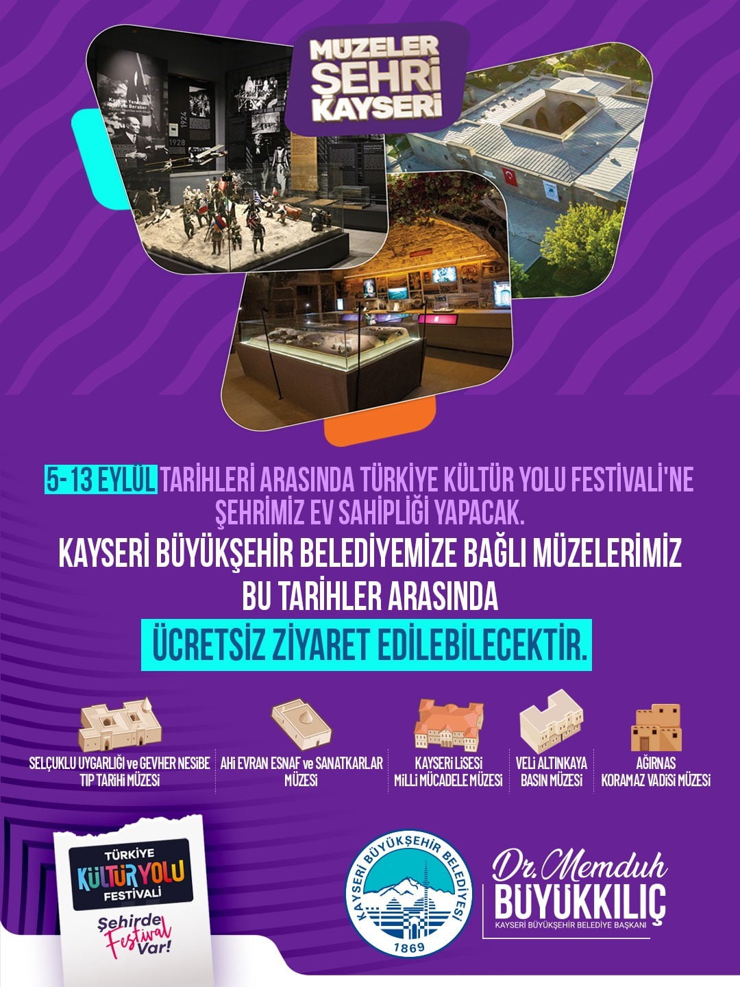 KAYSERİ BÜYÜKŞEHİR BELEDİYESİ, TÜRKİYE KÜLTÜR YOLU FESTİVALİ SÜRESİNCE BÜNYESİNDE HİZMET VEREN TÜM...