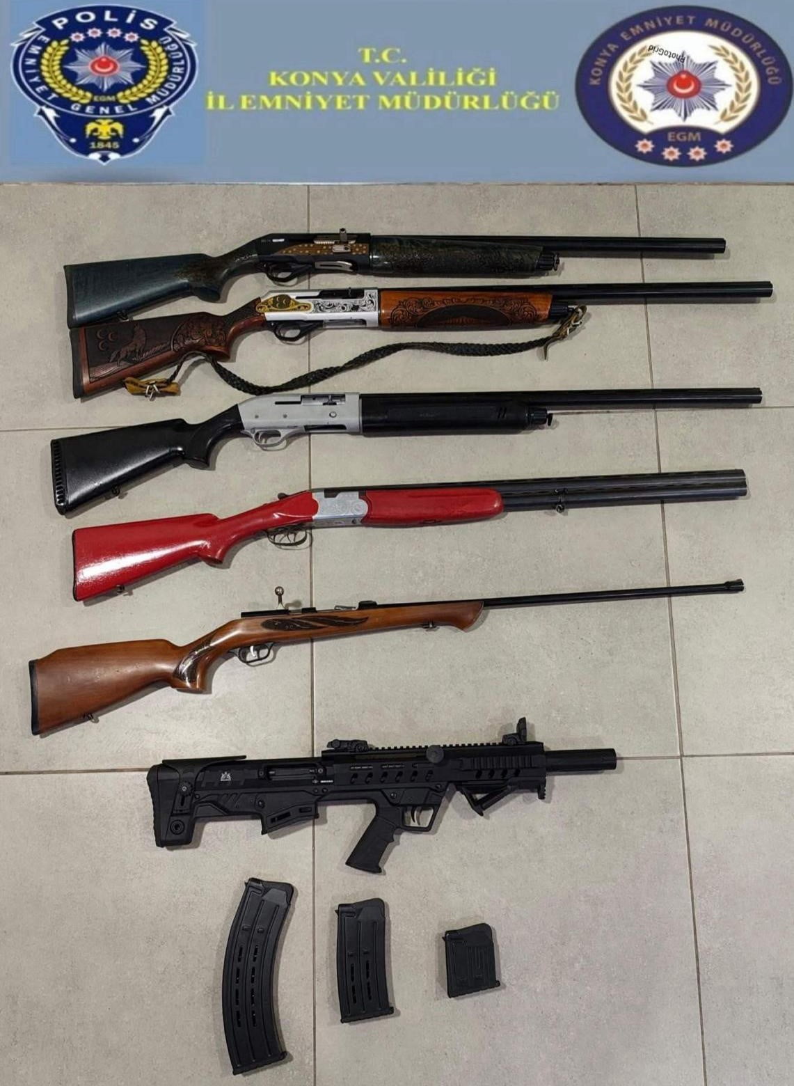 KONYA’DA POLİS EKİPLERİ TARAFINDAN YAPILAN ÇALIŞMALARDA 6 ADET RUHSATSIZ TÜFEK ELE...