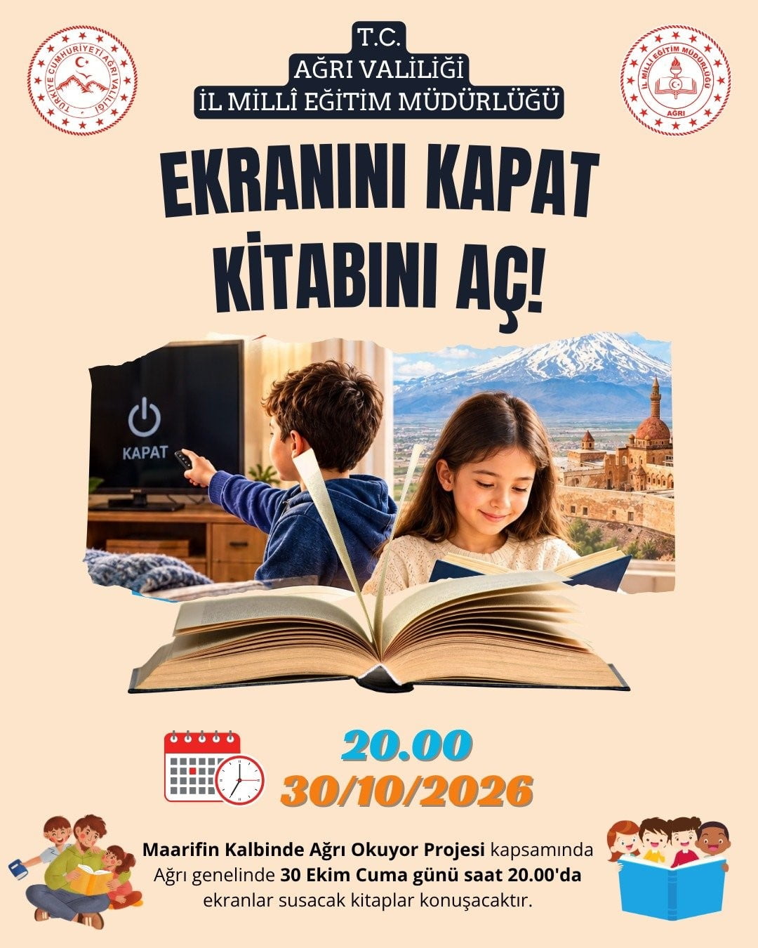 AĞRI’DA BİNLERCE KİŞİ AYNI SAATTE KİTAP OKUYACAK