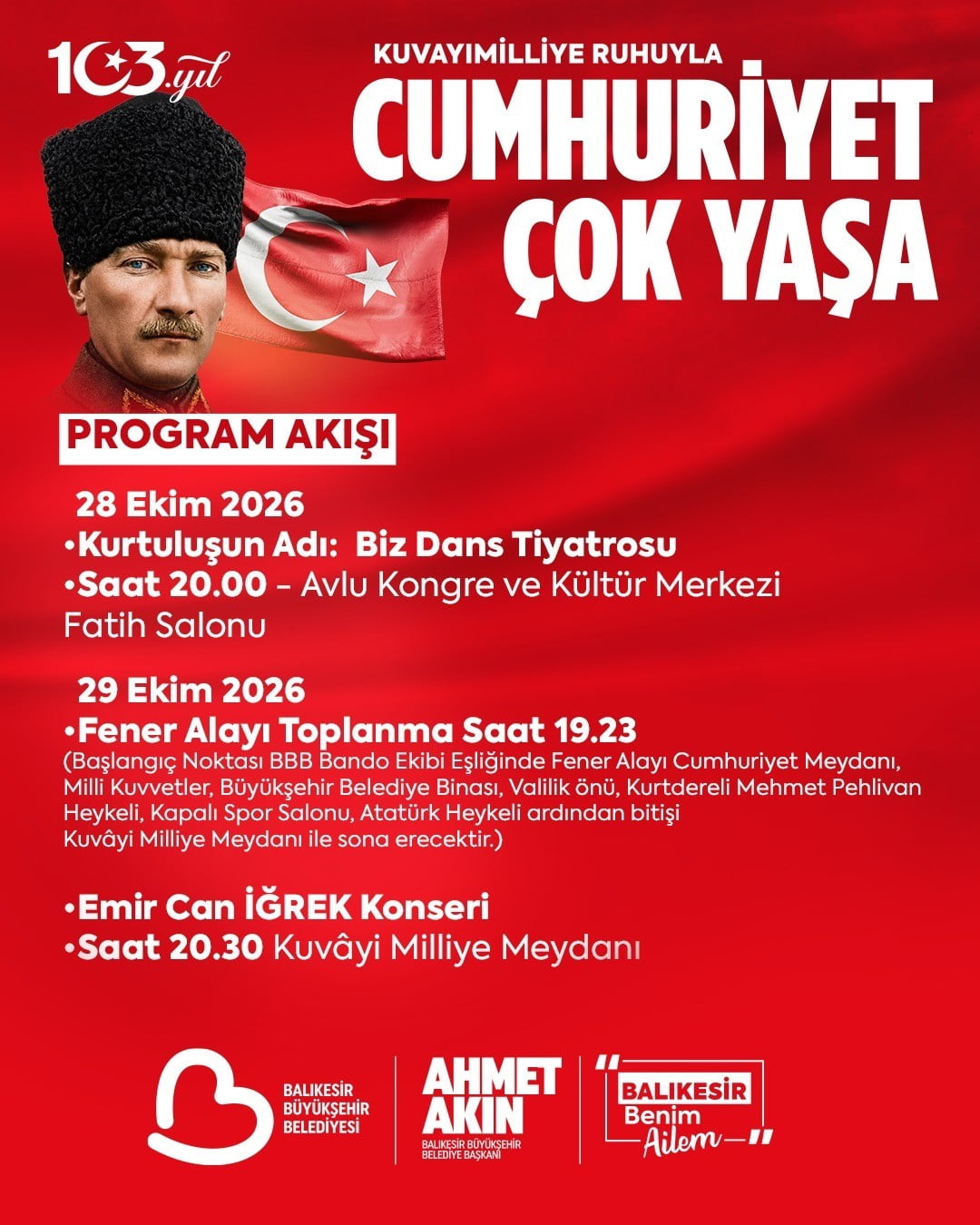 BALIKESİR BÜYÜKŞEHİR’DEN 29 EKİM CUMHURİYET BAYRAMI’NA COŞKULU KUTLAMA